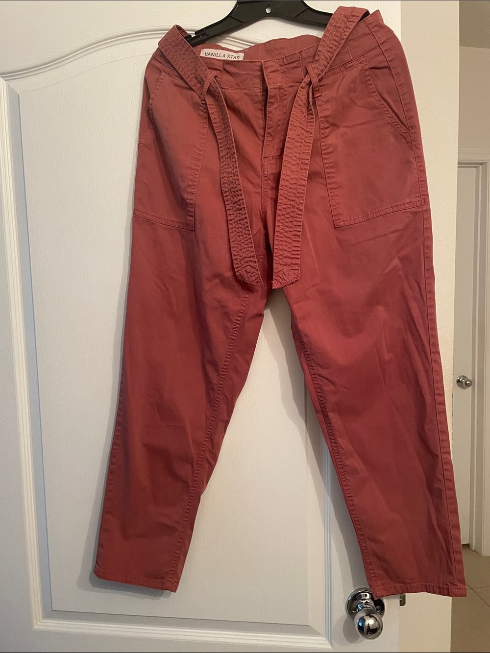 Vanilla Star Women Brick Red Casual Drawstring Chinos